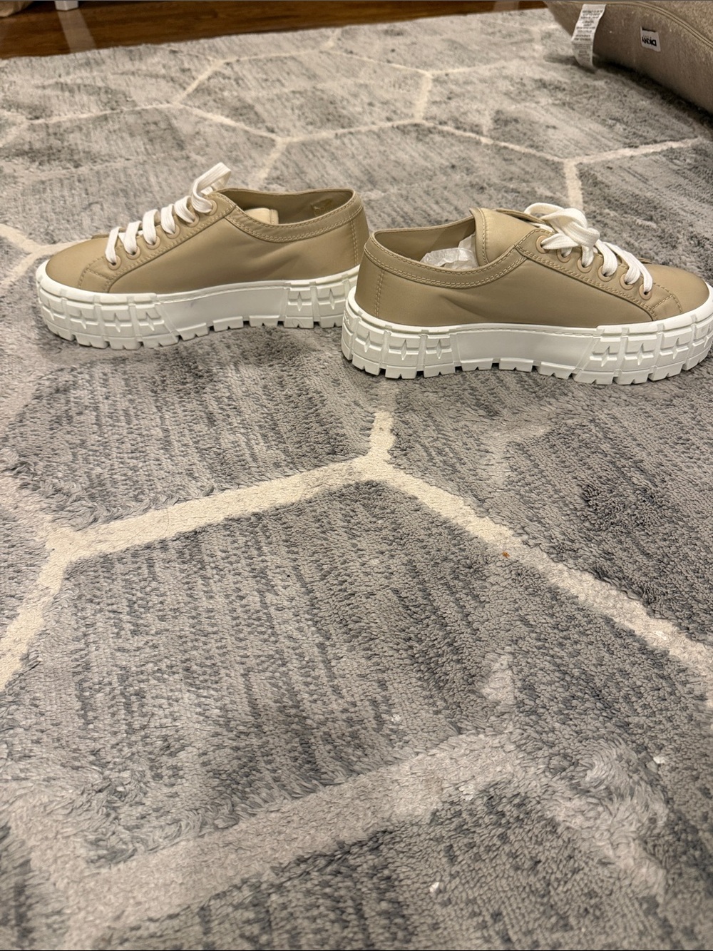 Prada Neutral-Tone Platform Lace-Up Sneakers - Picture 6 of 12